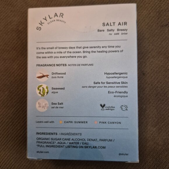 Skylar Salt Air Perfume 1.7 fl oz NIB Clean Water Scent Hypoallergenic seaweed s - Picture 2 of 2